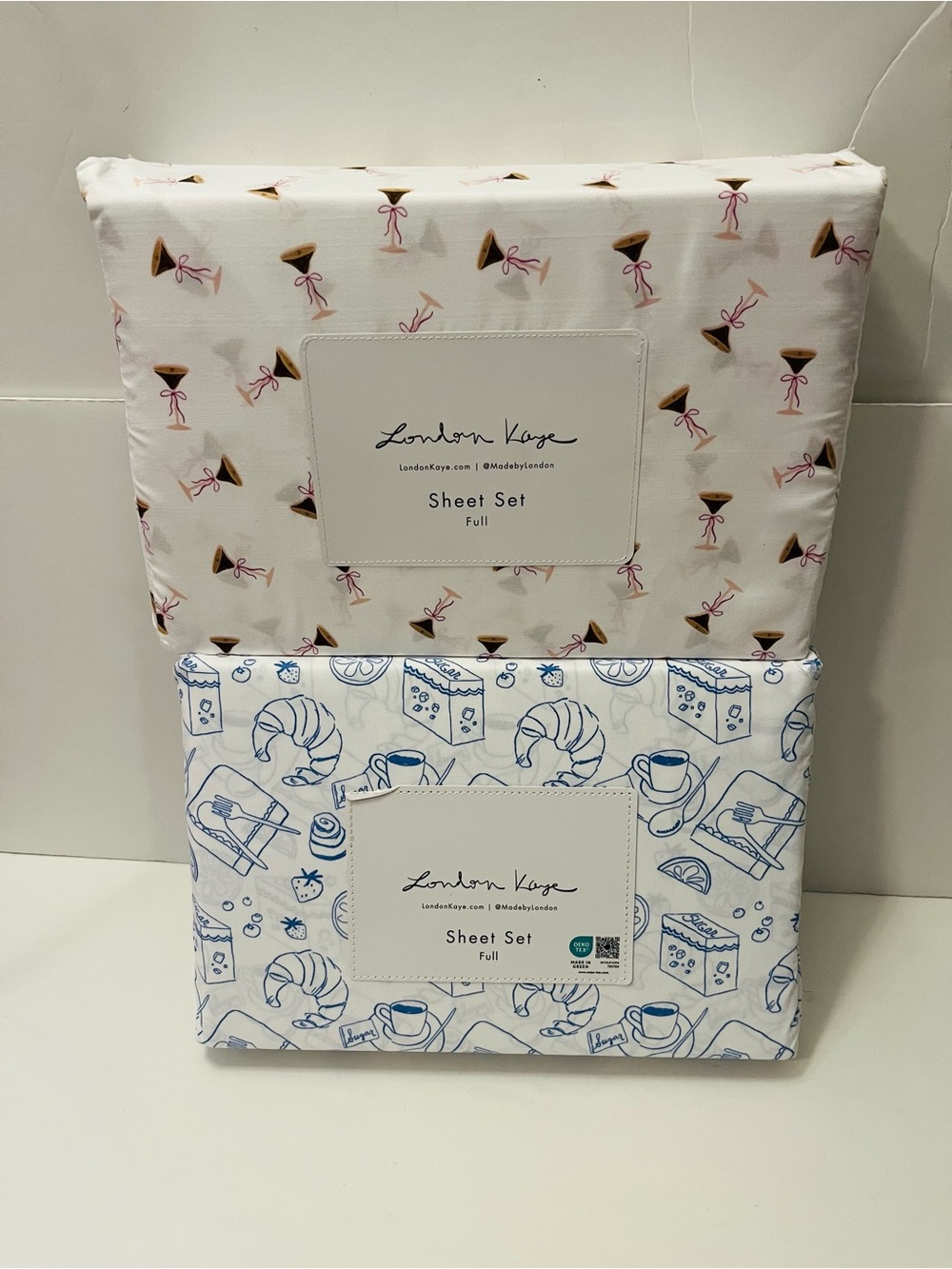 London Kaye Full Sheet Sets Lot of 2 Parisian Pastry & Cafe Espresso Martini